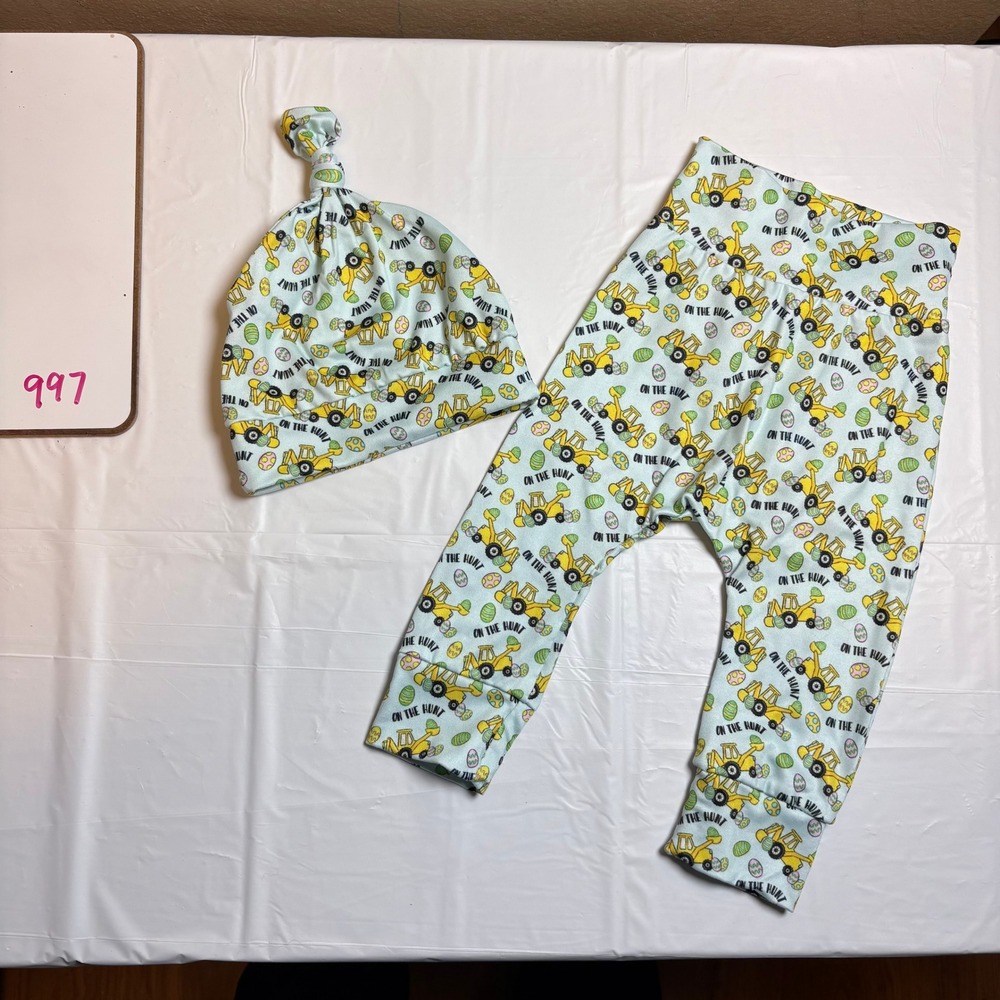 Easter Construction‎ Excavator Pants and Top Knot Hat Set Light Blue Kids Easter